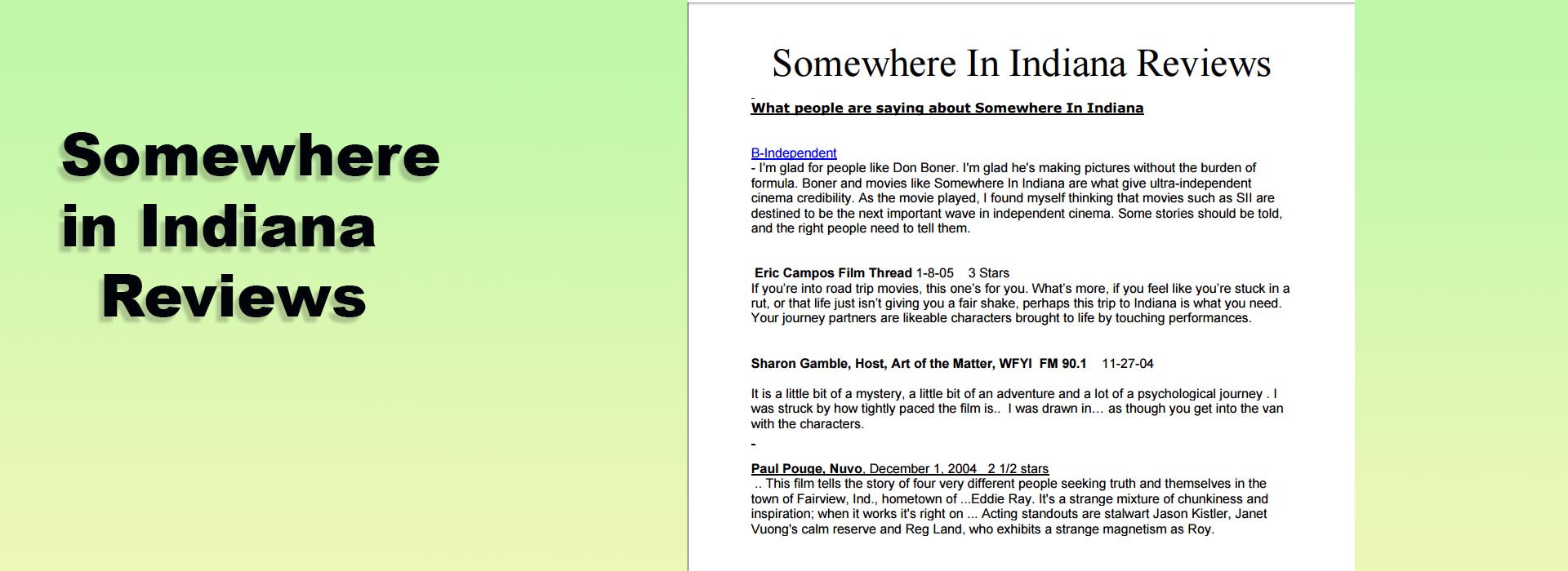 Somewhere in Indiana Reviews